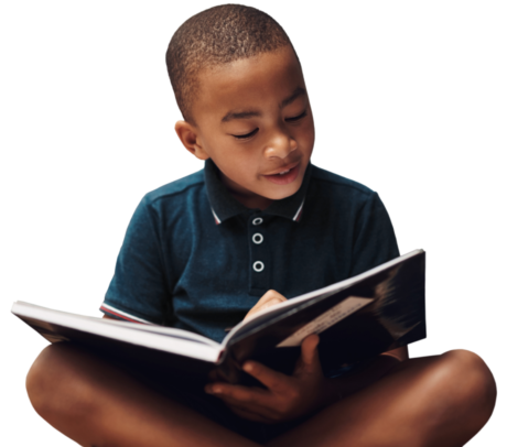 Boy Reading in Dark Blue Shirt