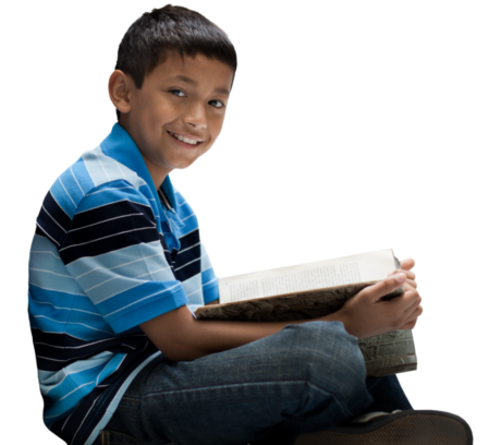 Boy Reading in Striped Shirt