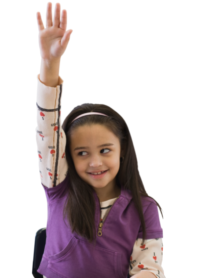 Girl Raising Hand in Purple Sweater