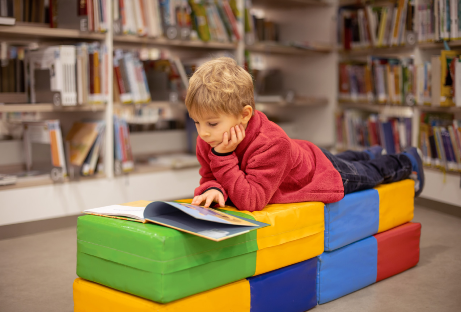 Boy Reading on Cushions